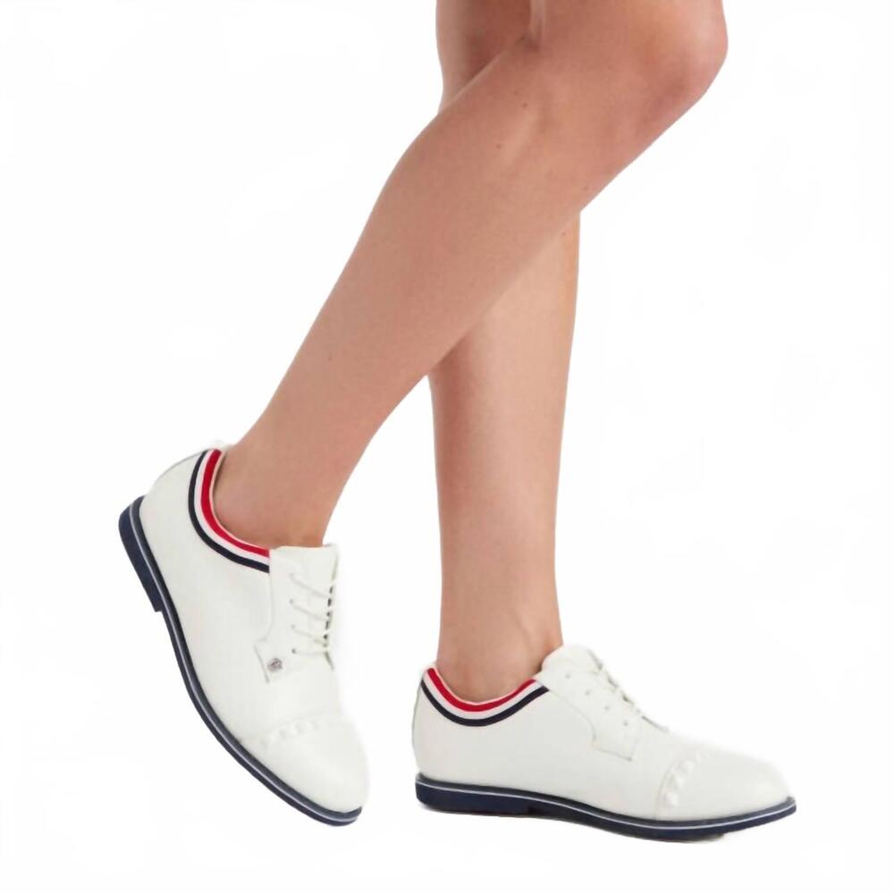 NEW G/FORE women's grosgrain stud cap toe shoe in white red - Picture 4 of 4